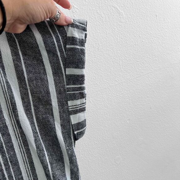 Ellen Tracy mariner tie front LINEN Shirt top Large Blue White Stripes ButtonS - Picture 5 of 13